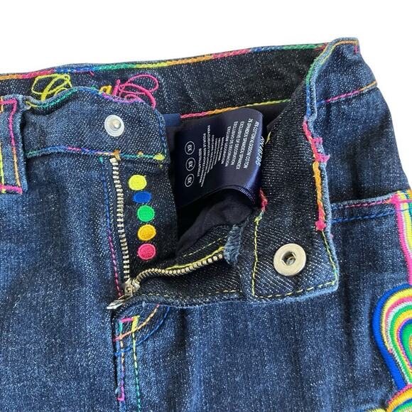 Coogi Girls Heart Embroidered Denim Skirt Skort Dark Wash Rainbow Colors Sz 6X - Picture 5 of 16